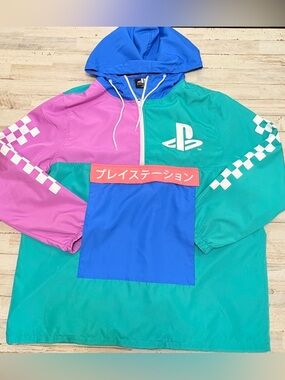 Sony PlayStation Pullover Windbreaker Jacket Multi Color Block Size XL